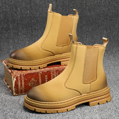 Σχεδιαστής πλατφόρμας μπότες ανδρικές μόδας κίτρινες ανδρικές μπότες Chelsea slip on δερμάτινες μπότες αστραγάλου ανδρικά casual χοντροκομμένα παπούτσια Botines Mujer