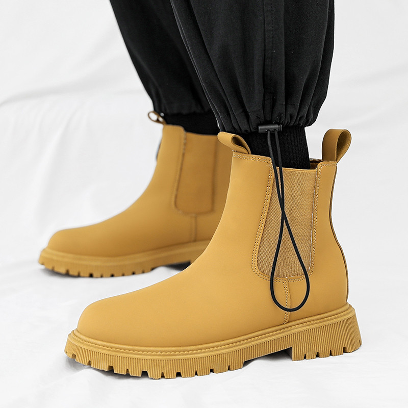 Σχεδιαστής πλατφόρμας μπότες ανδρικές μόδας κίτρινες ανδρικές μπότες Chelsea slip on δερμάτινες μπότες αστραγάλου ανδρικά casual χοντροκομμένα παπούτσια Botines Mujer