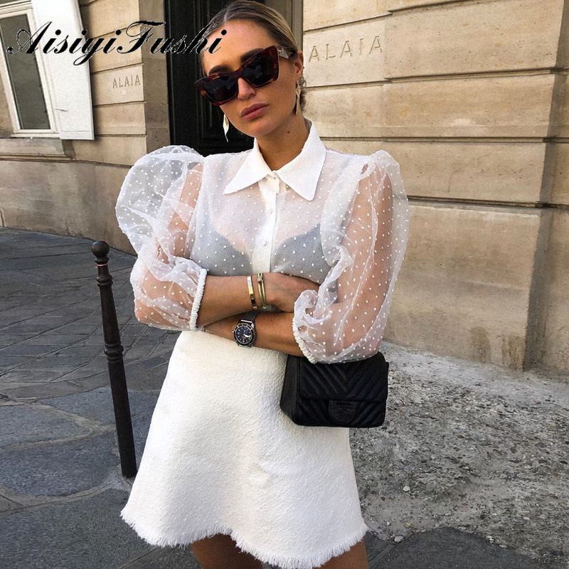 AISIYIFUSHI Topuri și bluze pentru femei din dantelă bluză cu mozaic pentru femei cu guler alb Cămăși pentru femei cu mânecă lungă din desene animate pentru femei Topuri albe