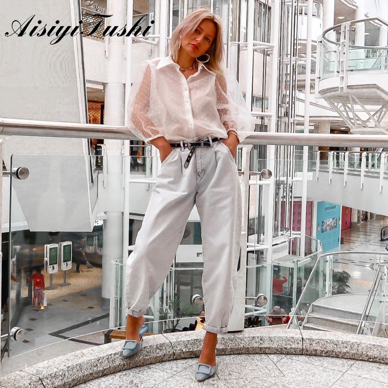 AISIYIFUSHI Topuri și bluze pentru femei din dantelă bluză cu mozaic pentru femei cu guler alb Cămăși pentru femei cu mânecă lungă din desene animate pentru femei Topuri albe