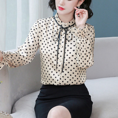 Bluze za uredske dame Ženske ležerne jesenske šifonske bluze dugih rukava Ženske 2020. Kardigan na točkice Ženska jednobojna košulja 10884