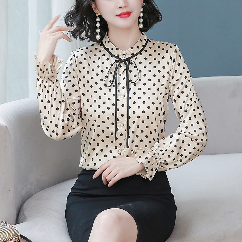 Bluze za uredske dame Ženske ležerne jesenske šifonske bluze dugih rukava Ženske 2020. Kardigan na točkice Ženska jednobojna košulja 10884