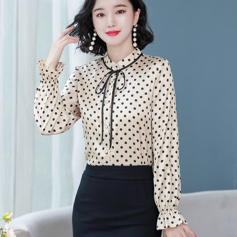 Bluze za uredske dame Ženske ležerne jesenske šifonske bluze dugih rukava Ženske 2020. Kardigan na točkice Ženska jednobojna košulja 10884