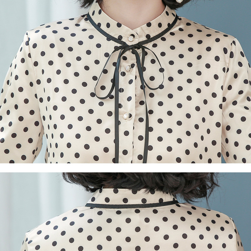 Bluze za uredske dame Ženske ležerne jesenske šifonske bluze dugih rukava Ženske 2020. Kardigan na točkice Ženska jednobojna košulja 10884