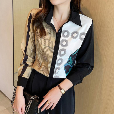 Cămașă din șifon de primăvară, toamnă, epocă, modă elegantă, cu temperament, cu nasturi, top femei, bluză mozaică
