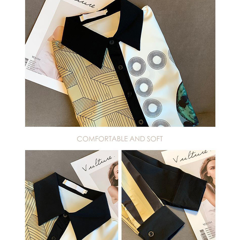 Proljeće jesen Vintage ispis Elegantna modna košulja od šifona Uredska dama temperamenta Raznolika dugmad Top Ženska patchwork bluza