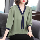 Moteriški drabužiai plius Madingi V formos iškirptė palaidinė su puse rankovių vasarinė palaidinė marškinėlis Moteriški biuro moteriški marškinėliai