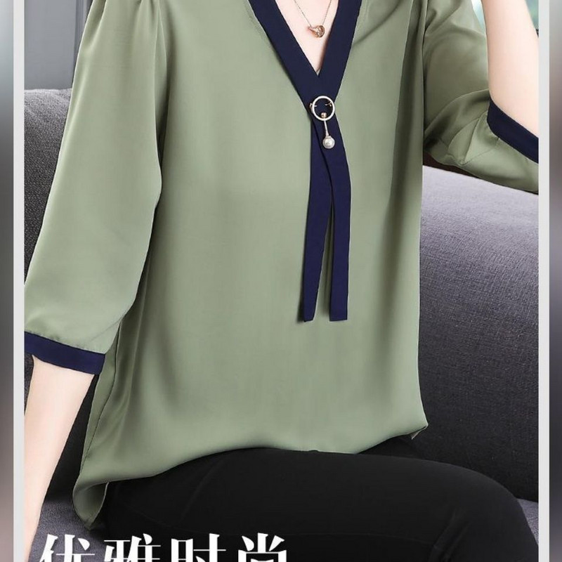 Moteriški drabužiai plius Madingi V formos iškirptė palaidinė su puse rankovių vasarinė palaidinė marškinėlis Moteriški biuro moteriški marškinėliai