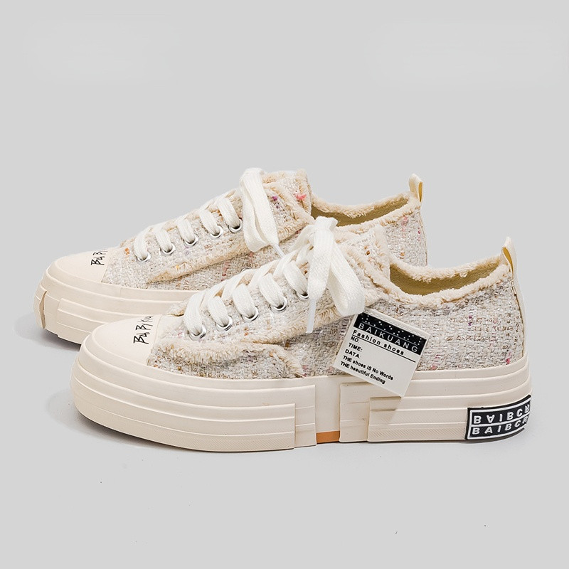 2023 Κοριτσίστικα πάνινα παπούτσια Χαμηλό επάνω με κορδόνια ροζ παπούτσια από καμβά Χοντρή σόλα Μαύρα casual γυναικεία παπούτσια καμβά Γυναικεία πάνινα παπούτσια Άνοιξη Νέο