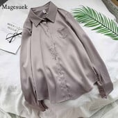 Office Lady Femei Bluză cu buzunar cu guler răsturnat Cămașă cu mânecă lungă de modă Cămașă cu nasturi de toamnă Feminina Topuri albe Blusa 11360