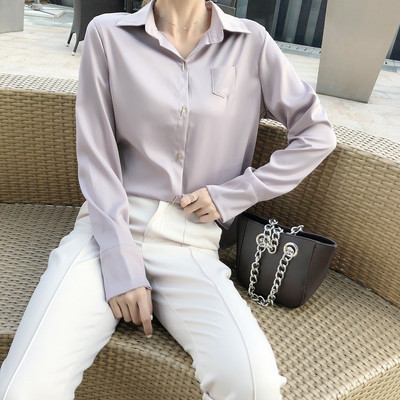 Office Lady Femei Bluză cu buzunar cu guler răsturnat Cămașă cu mânecă lungă de modă Cămașă cu nasturi de toamnă Feminina Topuri albe Blusa 11360