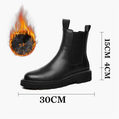 odos vyriški „Chelsea“ batai, neperšlampami sniego batai, prabangūs vyriški žieminiai vilnos batai, šilti batai iš odos.