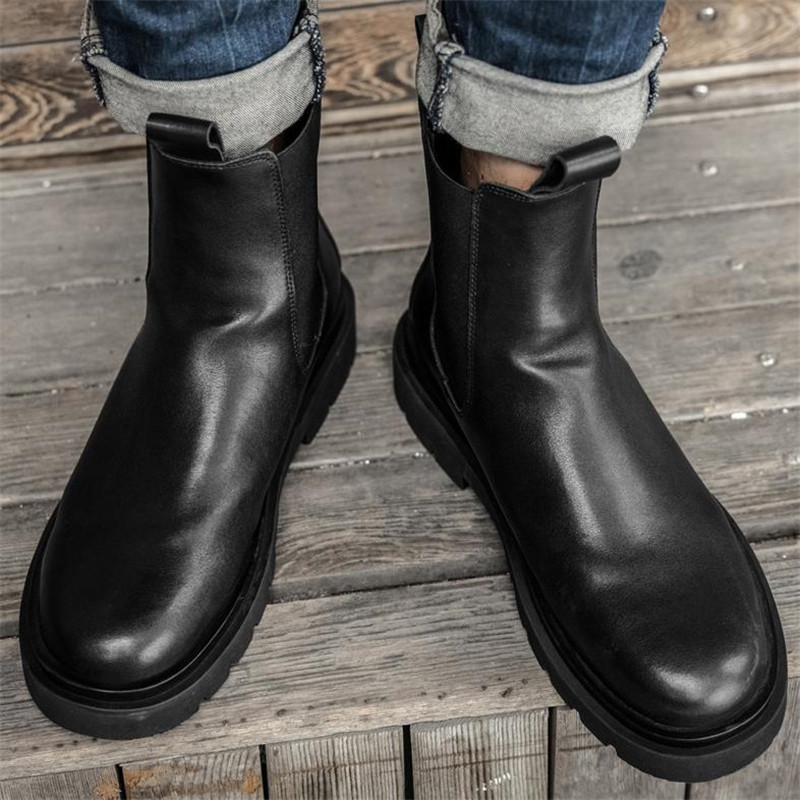 odos vyriški „Chelsea“ batai, neperšlampami sniego batai, prabangūs vyriški žieminiai vilnos batai, šilti batai iš odos.