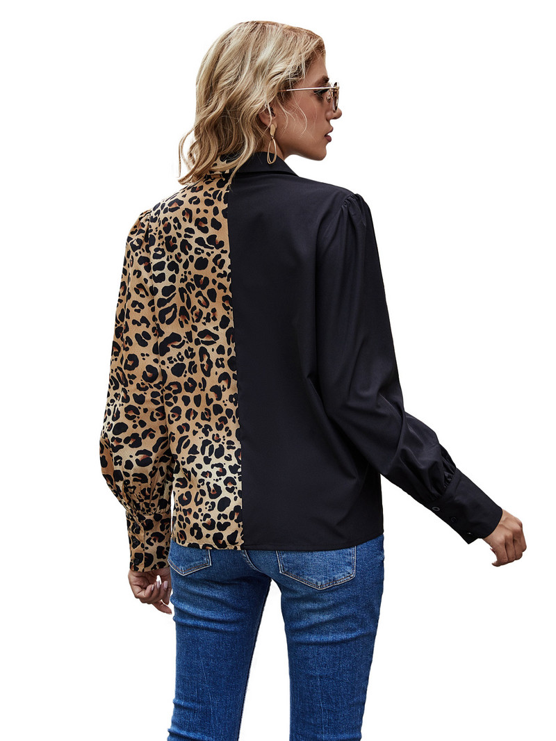 Imprimat leopard Fashion Streetwear Bluză largi Femei Iarna Europa America Elegante Elegante Cămăși Sexy pentru Doamne Femei Haine