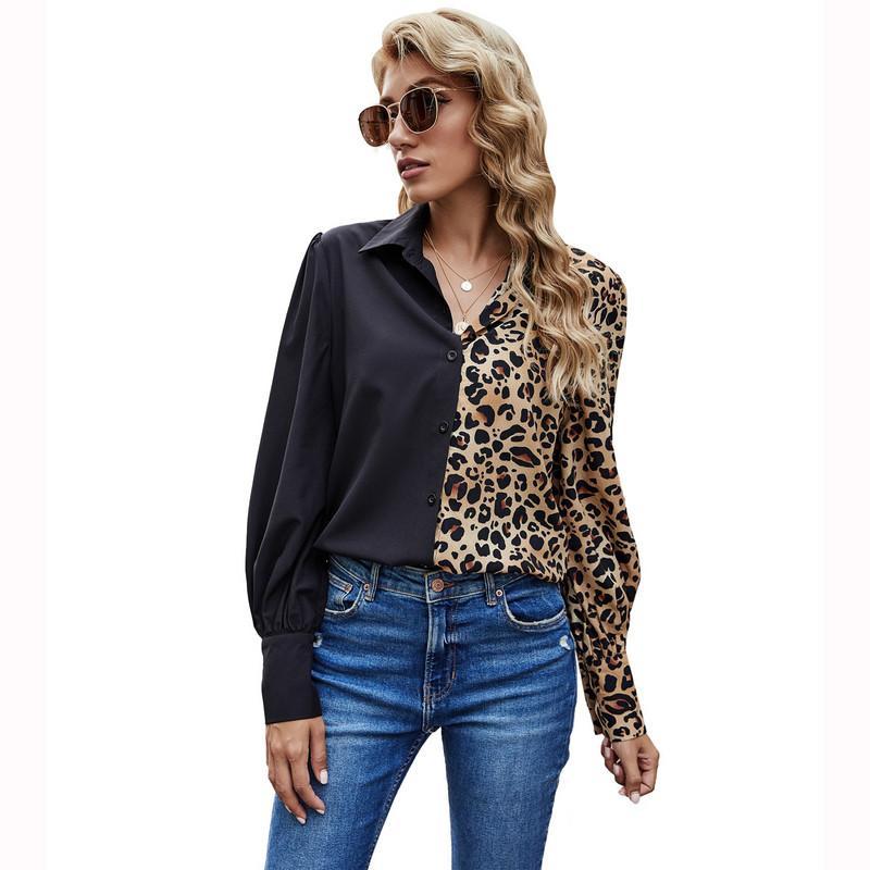 Imprimat leopard Fashion Streetwear Bluză largi Femei Iarna Europa America Elegante Elegante Cămăși Sexy pentru Doamne Femei Haine