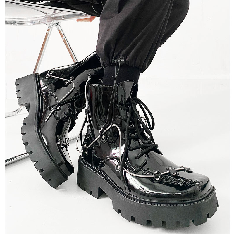 Ανδρικές μπότες πανκ Μεταλλική διακόσμηση Vintage Streetwear Ανδρικά μποτάκια πλατφόρμας Lace Up Casual μπότες Μέγεθος 38-44