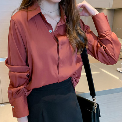 Modna uredska dama Bluza dugih rukava Trend dugmad Široka ležerna košulja Slatka ženska obična POLO kragna