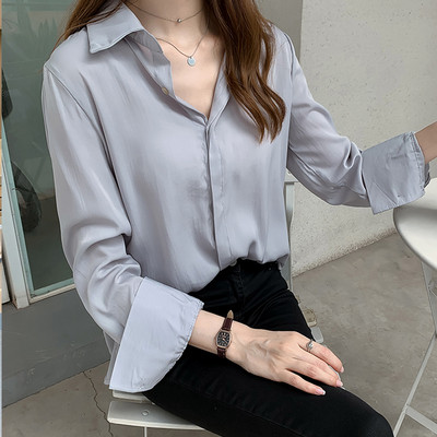 Modna uredska dama Bluza dugih rukava Trend dugmad Široka ležerna košulja Slatka ženska obična POLO kragna