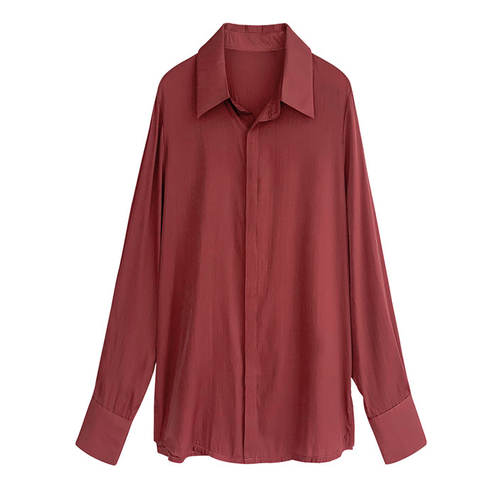 Modna uredska dama Bluza dugih rukava Trend dugmad Široka ležerna košulja Slatka ženska obična POLO kragna