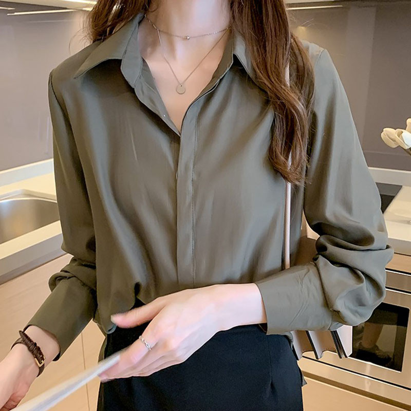 Modna uredska dama Bluza dugih rukava Trend dugmad Široka ležerna košulja Slatka ženska obična POLO kragna