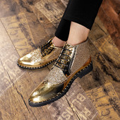 Tendință Ghete Chelsea aurii Cizme scurte pentru bărbați, negre, cu toc mic, cu cureaua ascuțită Cizme ocazionale versatile Pantofi rochii de zi cu zi Pantofi de petrecere