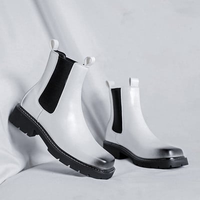 Anglijos stiliaus vyriški madingi chelsea batai firminiai dizainerio batai kvadratiniai pirštai originalūs odiniai batai pavasario ruduo platforma kulkšnis botas