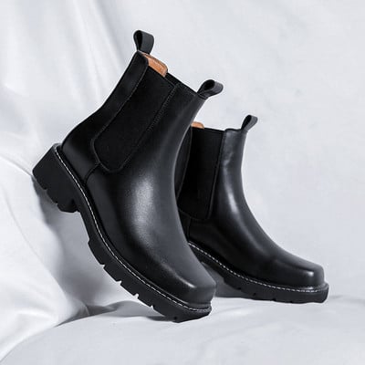 Anglijos stiliaus vyriški madingi chelsea batai firminiai dizainerio batai kvadratiniai pirštai originalūs odiniai batai pavasario ruduo platforma kulkšnis botas