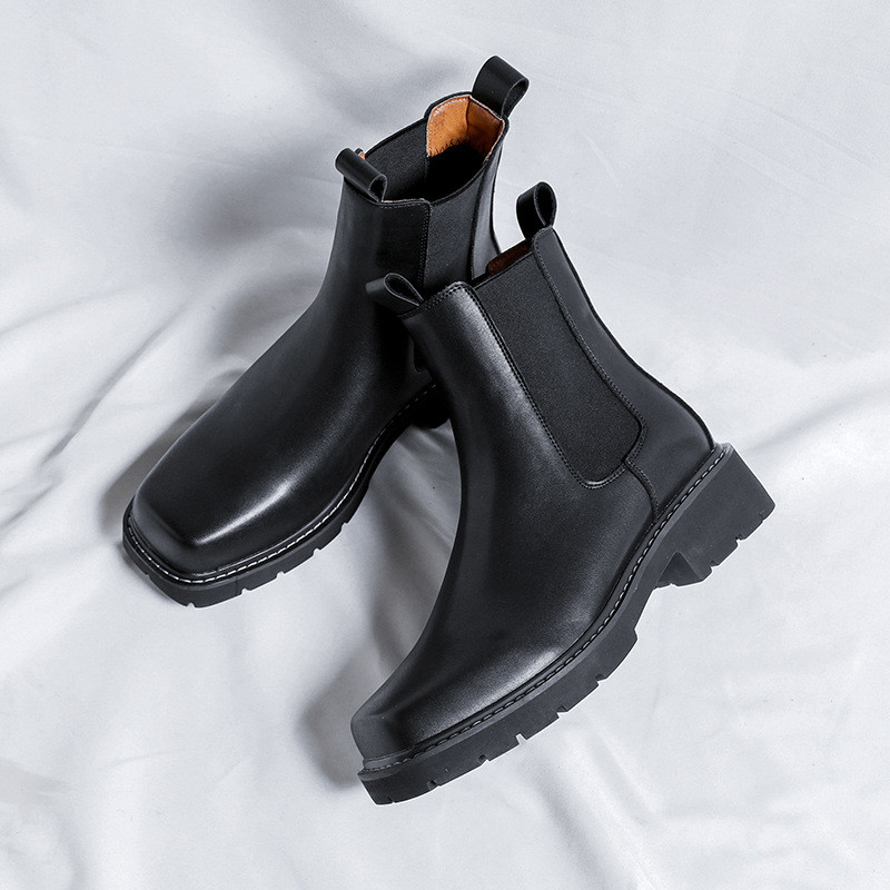 Anglijos stiliaus vyriški madingi chelsea batai firminiai dizainerio batai kvadratiniai pirštai originalūs odiniai batai pavasario ruduo platforma kulkšnis botas