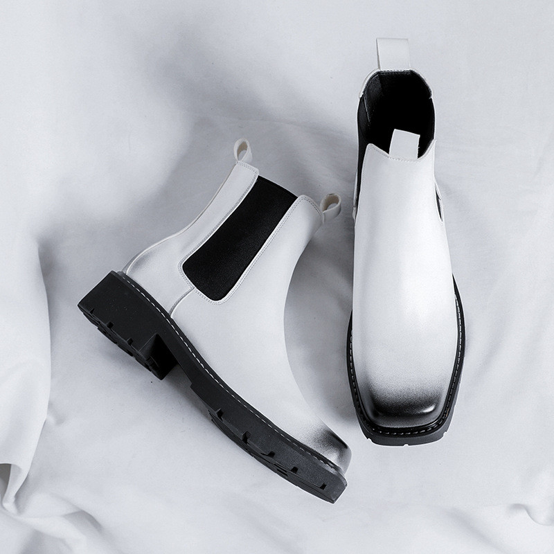 Anglijos stiliaus vyriški madingi chelsea batai firminiai dizainerio batai kvadratiniai pirštai originalūs odiniai batai pavasario ruduo platforma kulkšnis botas