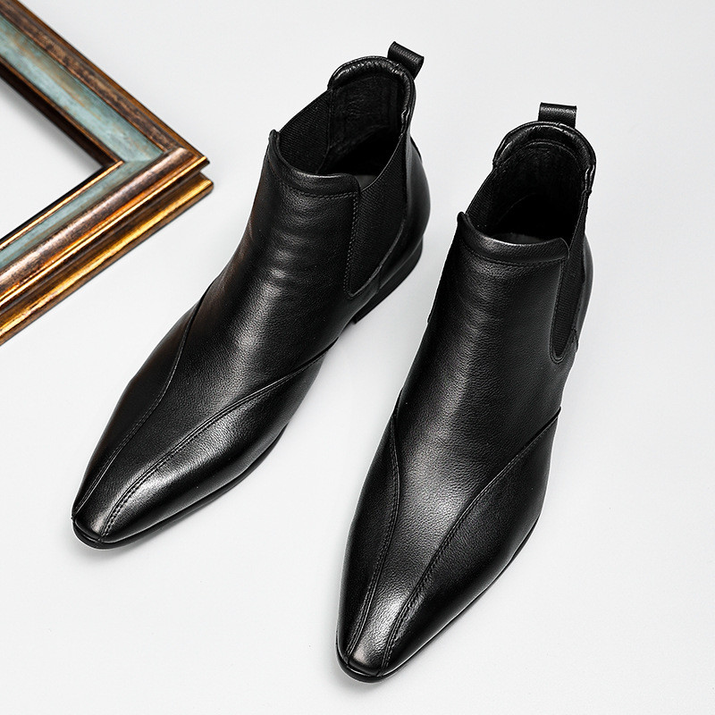 Férfi  Chelsea csizma, kézzel készített minőségi luxus márkatervező, új stílusú slip fekete üzleti ruha cipő férfiaknak