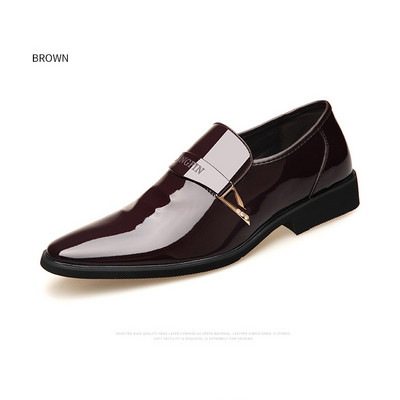 Mocasin din piele pentru bărbați cu sclipici Pantofi formali pentru bărbați Pantofi cu vârf ascuțit pentru bărbați Rochie pantofi italieni din piele PU Slip On Fashion
