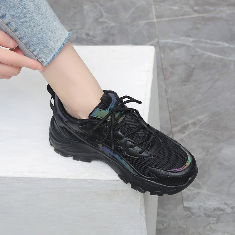 Ms adidași pantofi cu platformă cu piele deschisă, plus mărimea 35 până la 42, pantofi casual, femei negre, pantofi vulcanizați la modă