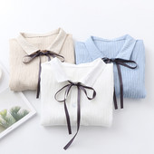 Cămașă nouă de vară pentru femei, cu mânecă scurtă, bluză cu dungi Top coreeană, cu bowknot, cămăși pentru studenți în stil preppy H9156