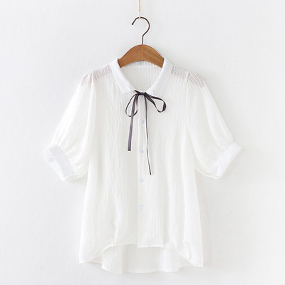 Cămașă nouă de vară pentru femei, cu mânecă scurtă, bluză cu dungi Top coreeană, cu bowknot, cămăși pentru studenți în stil preppy H9156