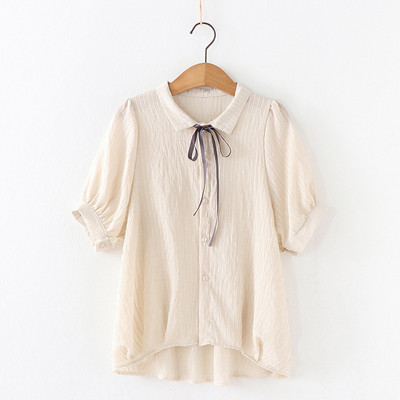 Cămașă nouă de vară pentru femei, cu mânecă scurtă, bluză cu dungi Top coreeană, cu bowknot, cămăși pentru studenți în stil preppy H9156