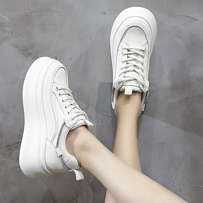 Pantofi noi, albi, mici, cu talpă groasă, Campus Tocuri înalte, de primăvară și toamnă, pantofi pentru tătic, pantofi de damă