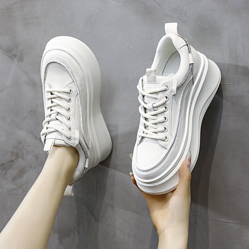 Pantofi noi, albi, mici, cu talpă groasă, Campus Tocuri înalte, de primăvară și toamnă, pantofi pentru tătic, pantofi de damă