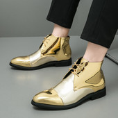 Cizme bărbați Fashion Grace Chelsea Boots Cizme cu vârf ascuțit din piele lăcuită pentru bărbați Cizme din piele cu platformă aurie Cizme de lux