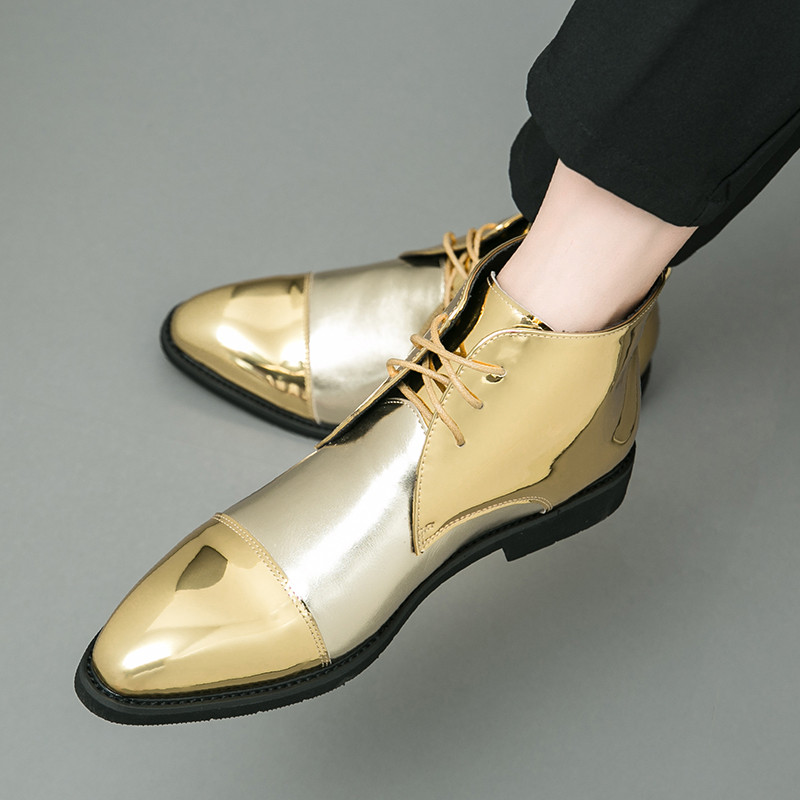 Cizme bărbați Fashion Grace Chelsea Boots Cizme cu vârf ascuțit din piele lăcuită pentru bărbați Cizme din piele cu platformă aurie Cizme de lux