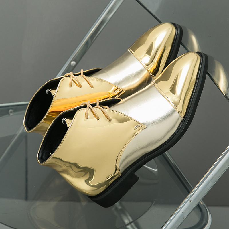 Cizme bărbați Fashion Grace Chelsea Boots Cizme cu vârf ascuțit din piele lăcuită pentru bărbați Cizme din piele cu platformă aurie Cizme de lux