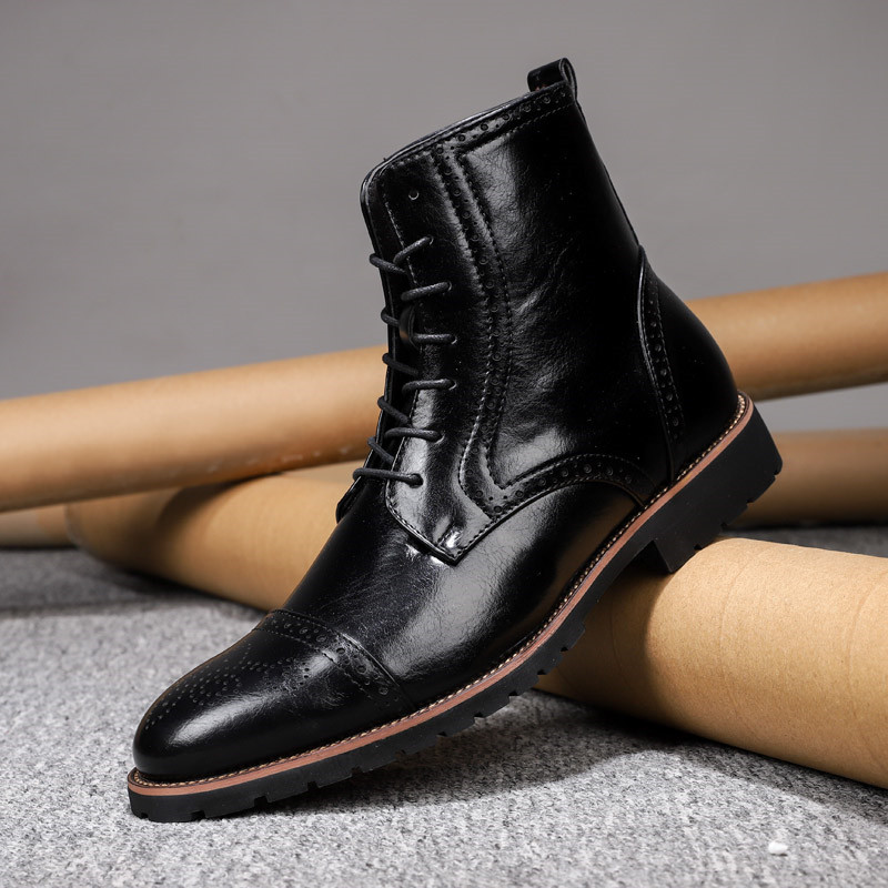 Cizme clasice negre pentru bărbați, cu șireturi, cu vârf ascuțit, pentru bărbați, din piele, cizme confortabile, moi, chelsea, pentru bărbați, mărimea plus 38-48