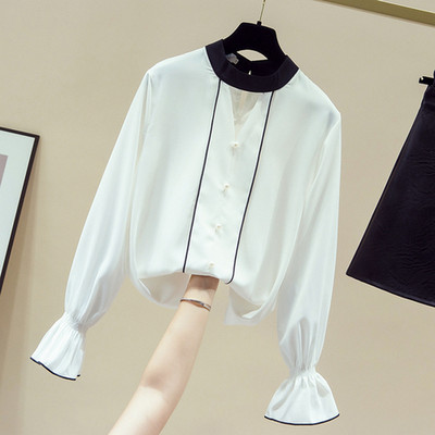 Šuplja bluza Jednobojna uredska dama s perlama Nova korejska vintage košulja Ženska jesenska raskošna majica dugih rukava Ženska bluza od šifona 11153