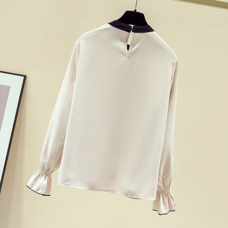 Šuplja bluza Jednobojna uredska dama s perlama Nova korejska vintage košulja Ženska jesenska raskošna majica dugih rukava Ženska bluza od šifona 11153