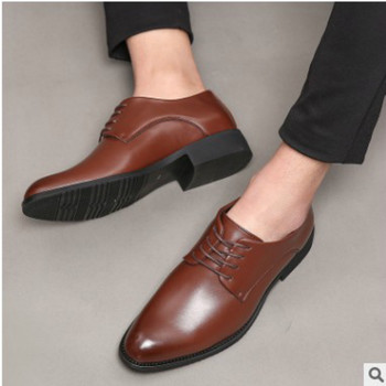 Mazefeng Fashion 2019 Пролет Есен Мъжки обувки Бизнес мъжки кожени обувки Едноцветни мъжки работни обувки с приплъзване на остри пръсти