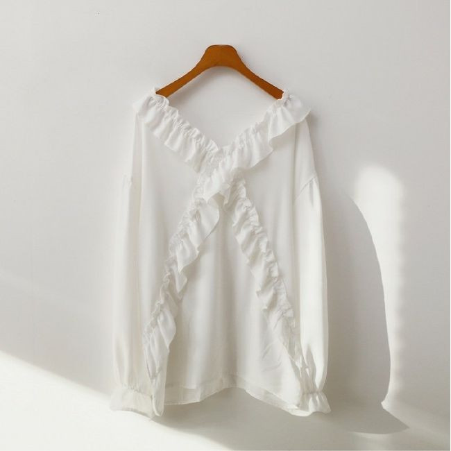 Bella philosophy Ženske bluze Proljetne šifonske modne ležerne labave volane Jednobojna košulja dugih rukava s v-izrezom Ženske Blusas Mujer