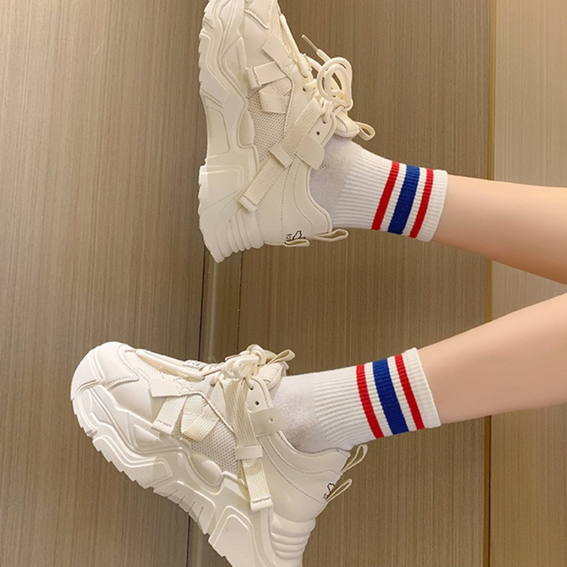 Ženske debele tenisice s platformom 2023. Nove prozračne mrežaste tenisice za trčanje na vezanje za žene Modne izdržljive ženske tenisice