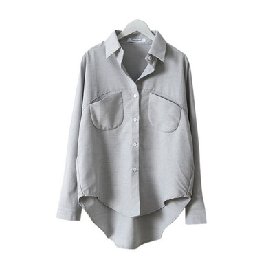 Cămăși pentru femei de toamnă cu densitate groasă Topuri cu mâneci lungi cu buzunare temperament birou haine doamne culoare solidă bluză din bumbac liber