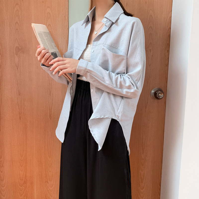 Cămăși pentru femei de toamnă cu densitate groasă Topuri cu mâneci lungi cu buzunare temperament birou haine doamne culoare solidă bluză din bumbac liber