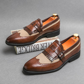 Полуофициални кожени официални обувки за мъже Ежедневни обувки с пискюли Brogue Flats Carved England Мъжки обувки Мъжки мокасини Zapatos Hombre
