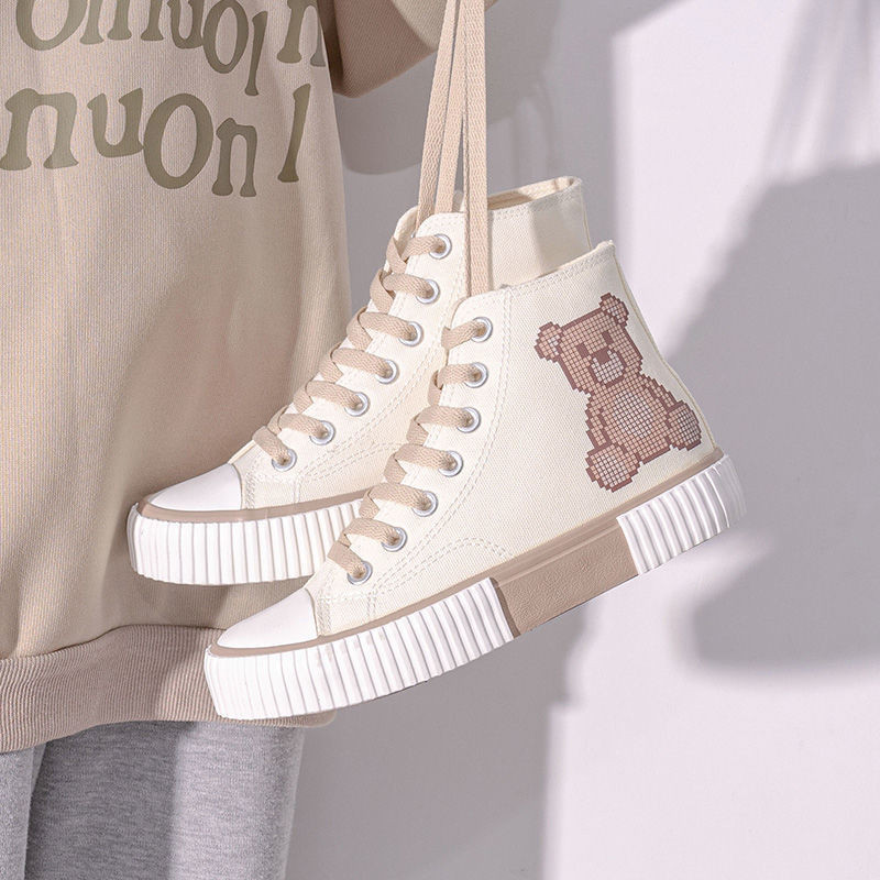 Platnene tenisice s medvjedom 2022. Ženske ravne cipele s modnim printom Jesenske studentske dnevne odjeće Ležerna ženska obuća u korejskom stilu iz crtića